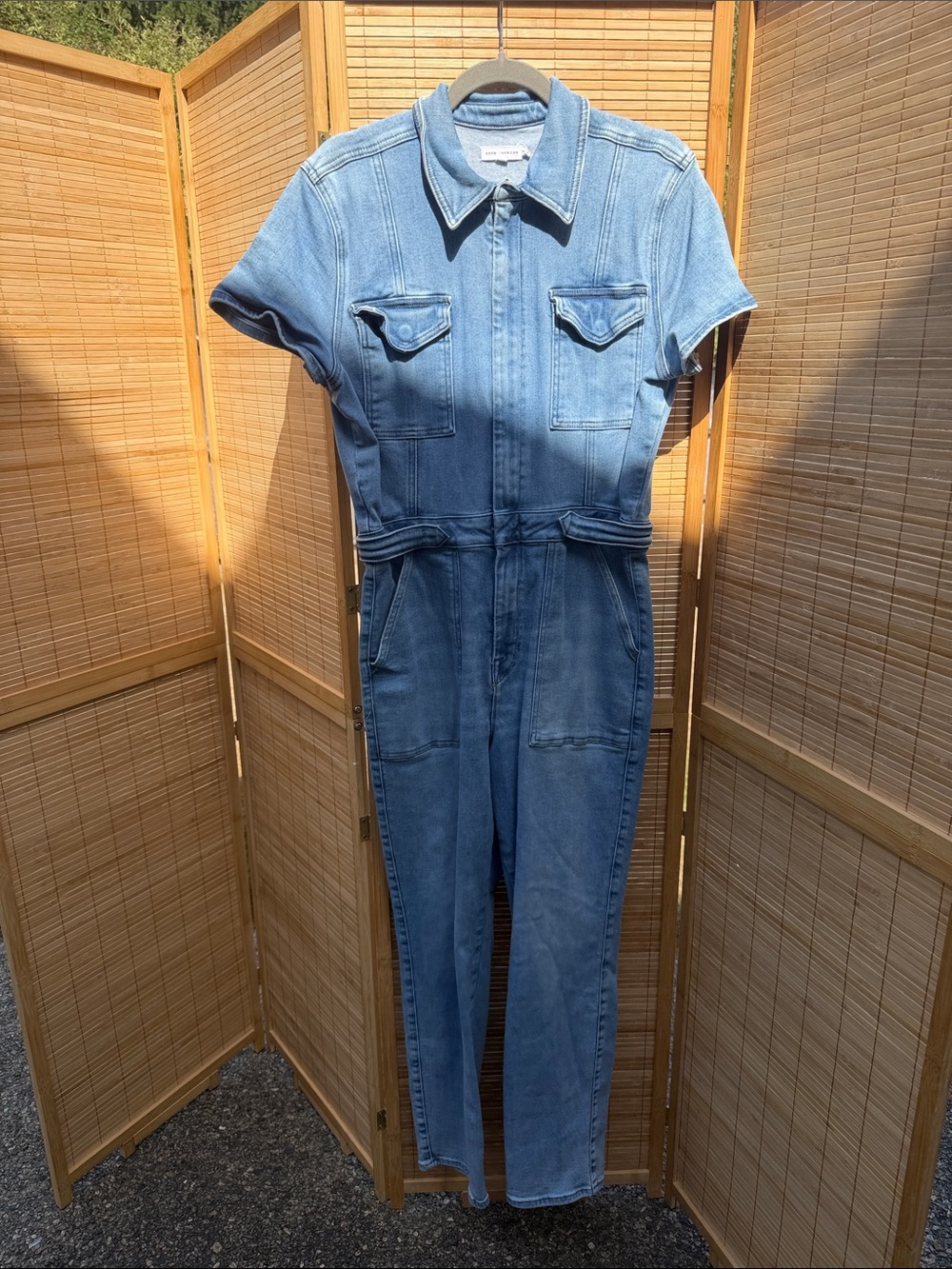 Good American Light Blue Denim Short-Sleeve Jumpsuit